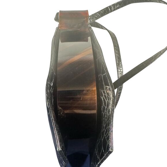 Crown Lewis Vintage Leather & Lucite Handbag Black Structured Shoulder Bag Retro - Picture 6 of 12